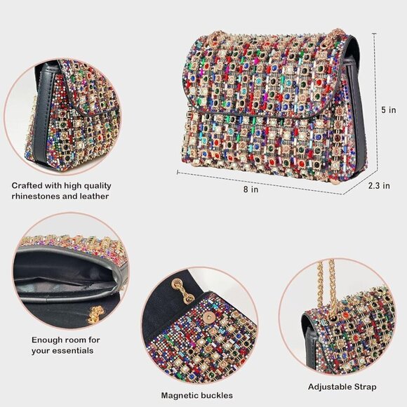 Women Gold Rhinestone Sparkling Evening Clutch Bag for Women, Ideal for Weddings - Picture 5 of 9